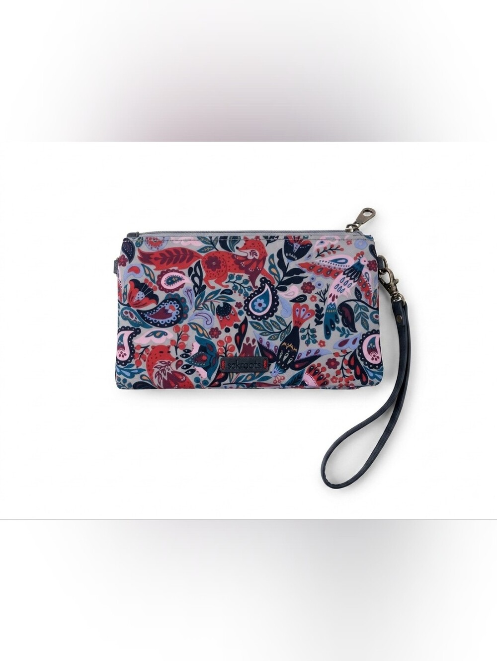 Sakroots Woodland Fox Floral Paisley Bifold Wallet Wristlest Multi Pocket Zipper